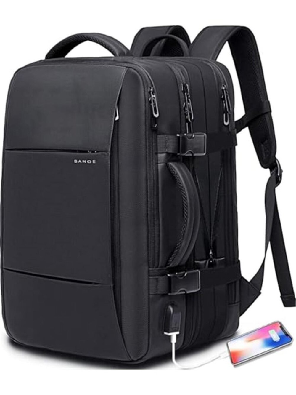 Mens 35L Expandable Travel Backpack 17 Inch Laptop Carry On USB Waterproof Bag